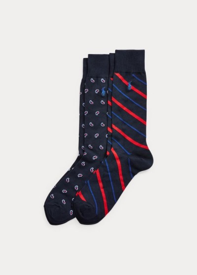 Calcetines Polo Ralph Lauren Hombre Azul Marino - Paisley & Striped 2-Pack - CAQET7652